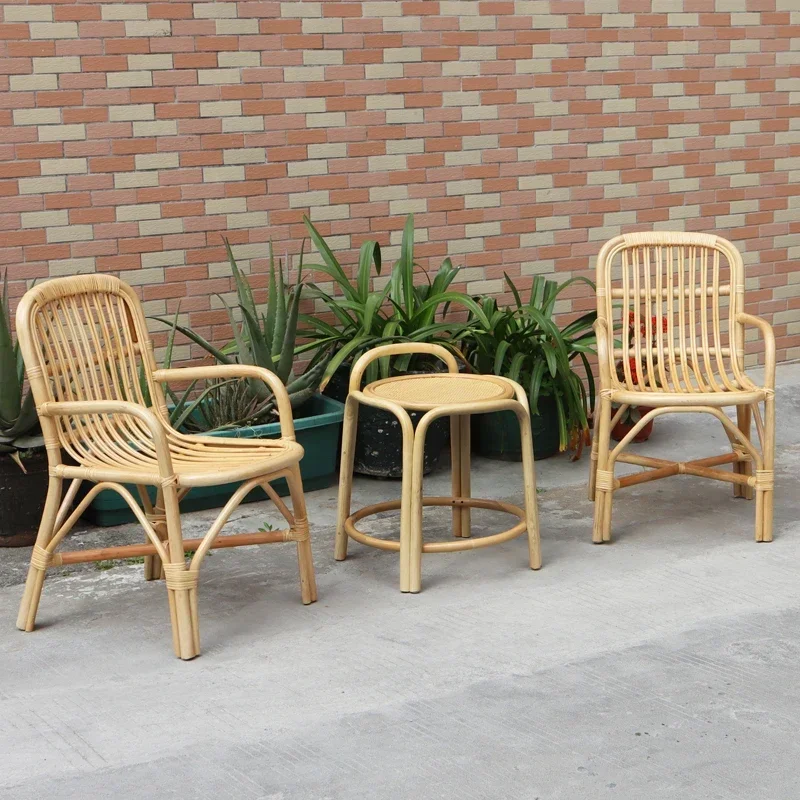 -Real Rattan Dining Chairs, Natural Rattan Back Coffee Tables Small Apartments Leisure Net Red Tea Houses Balcony Rattan