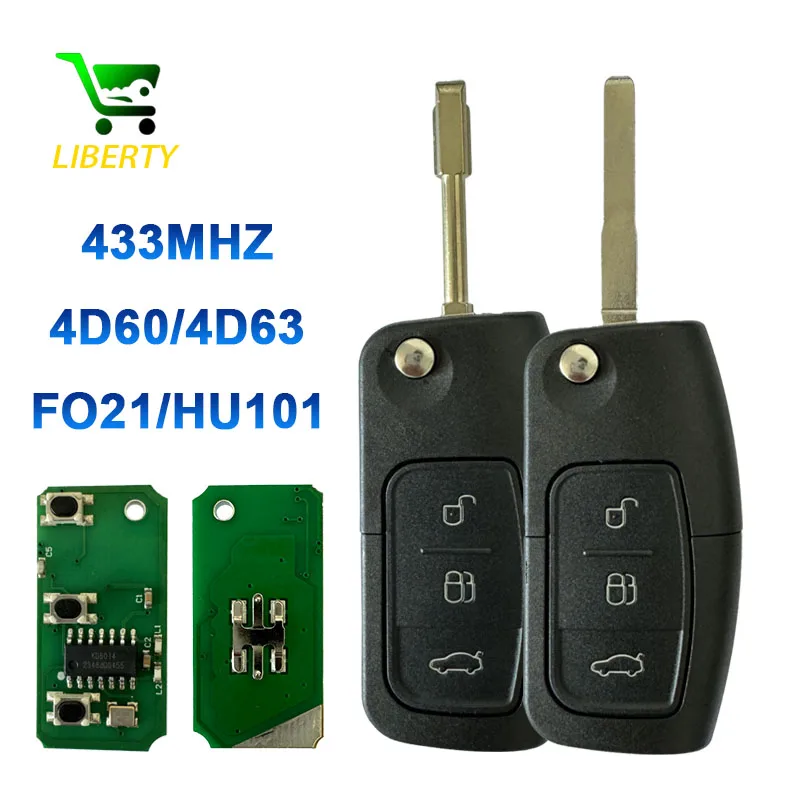 

Liberty 433MHz ID4D63/4D60 Chip Flip Folding Car Remote Key for Ford Fusion Focus Mondeo Fiesta Galaxy HU101/FO21 Blade 3 Button