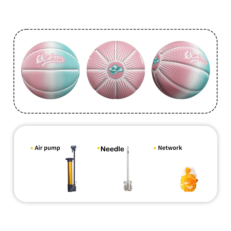 Pink Green Gradient Basketball PU Leather Size 7 Official Professional Basketball with Free Needle Pump Net Outdoor Ball