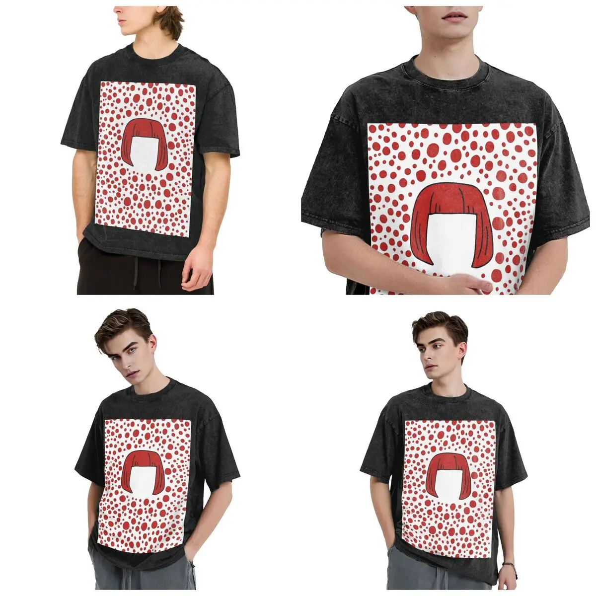 Yayoi Kusama Abstract Painting Hip Hop Short Sleeve T-Shirts Washed Tops Tees Streetwear T Shirt Oversized for Men Women