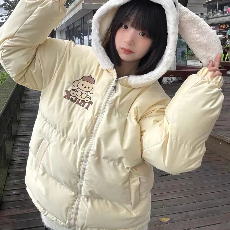 Sanrio Student Cute Embroidered Jacket Women Autumn Winter Japanese Style Sweet Cotton Padded Coating Y2k Girls Thick Parkas Top