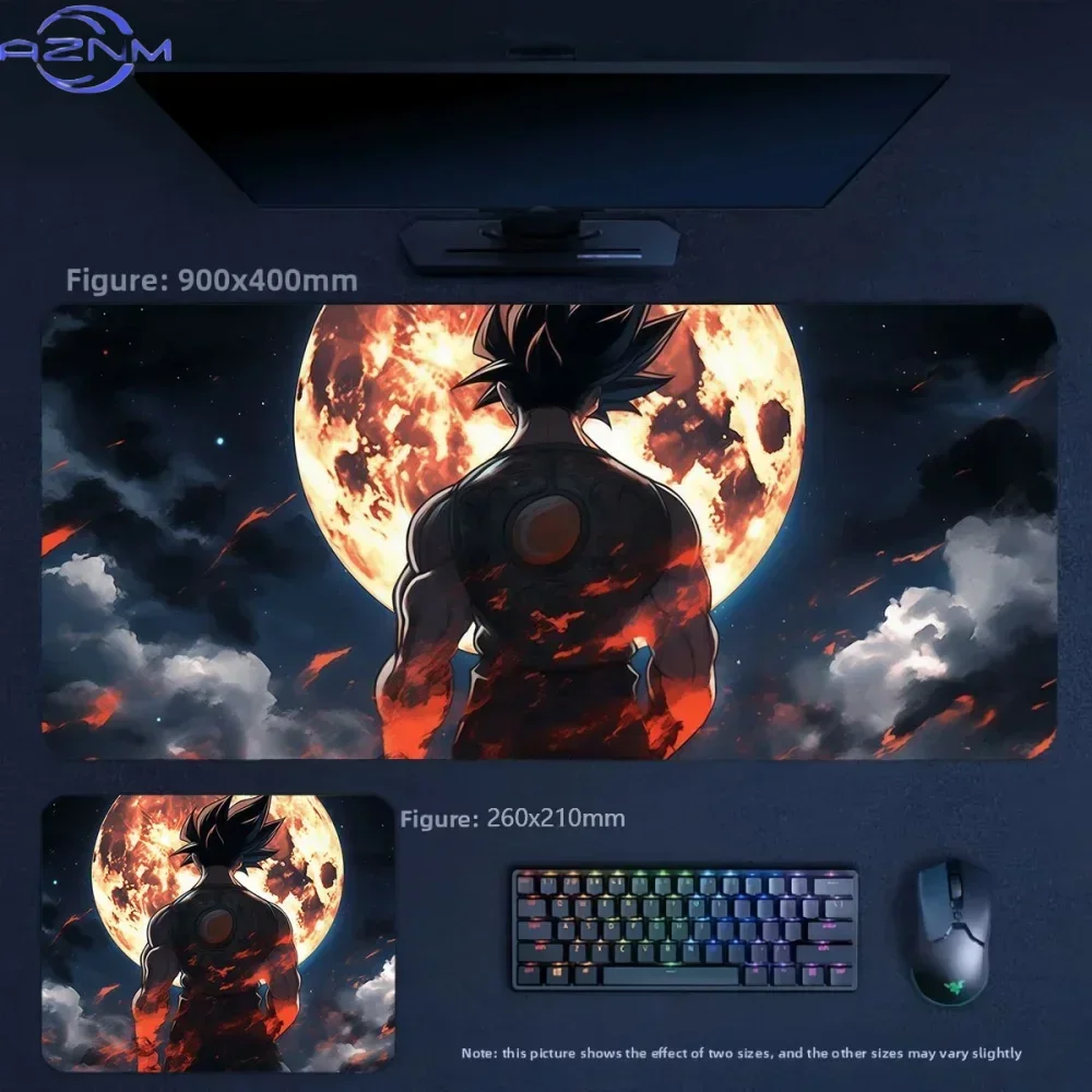 Anime Dragon Ball Goku Red Moon Large Mousepad, Rubber Non‑Slip Extended Gaming Desk Mat, Waterproof Anti‑Fray Mouse Pad for PC