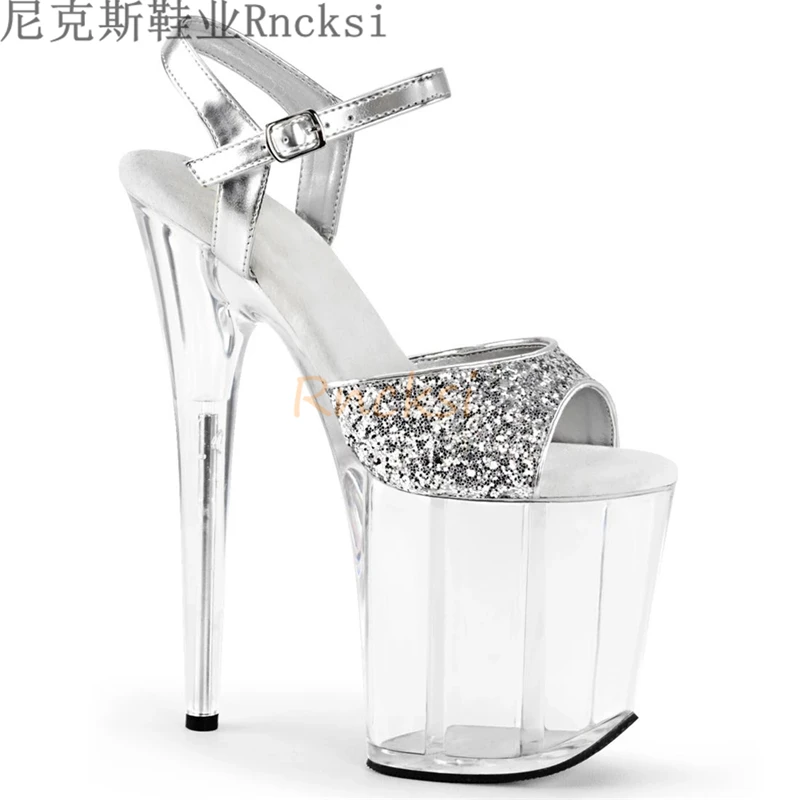 Rncksi Sexy 20 cm High Heel Sandals White 10 CM Platform shoes Female T-stage Fetish Extreme High Heels Woman Catwalk Sandals