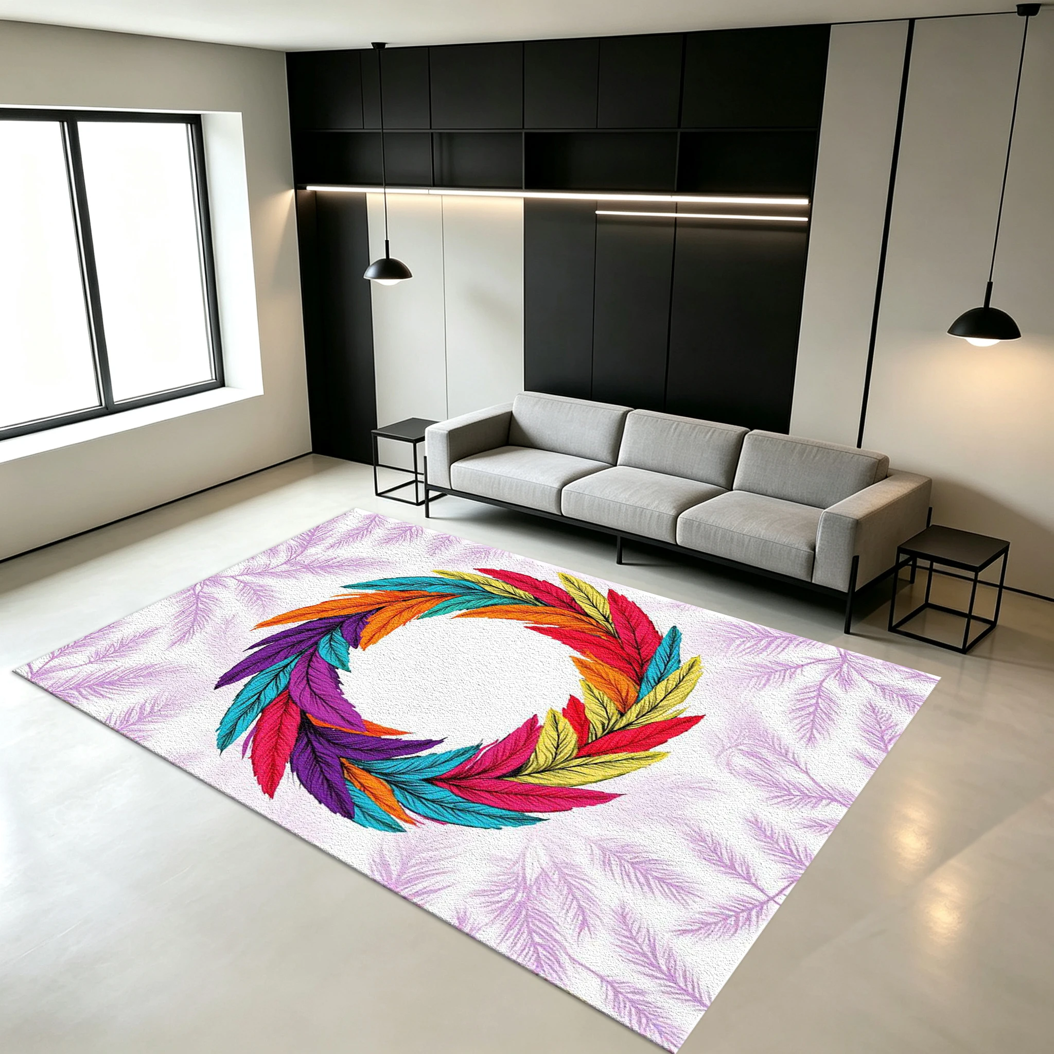 Colorful Feather Garland Light Purple Palm Background Carpet Floor Non-Slip Mat