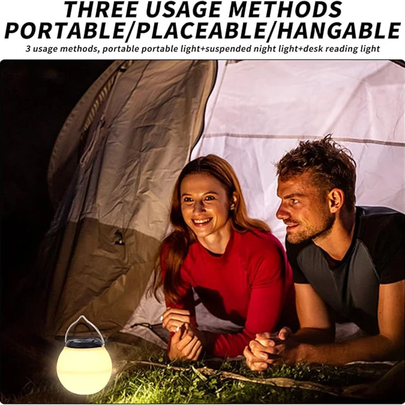 Lâmpada portátil do trabalho da emergência para a pesca, acampando lanternas, recarregável, 3 cores, regulável, luz da barraca, ao ar livre, lanterna impermeável