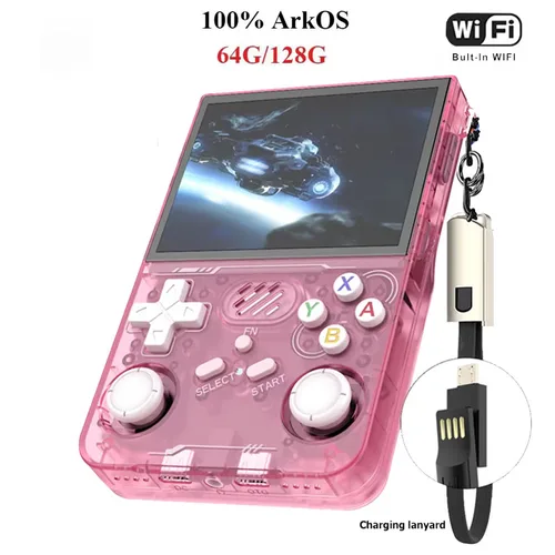 100% ArKOS R36XX Consola de juegos portátil retro Sistema Linux Pantalla IPS de 3,5 pulgadas Reproductor de juegos 64/128 GB/256 GB Versión actualizada Rosa