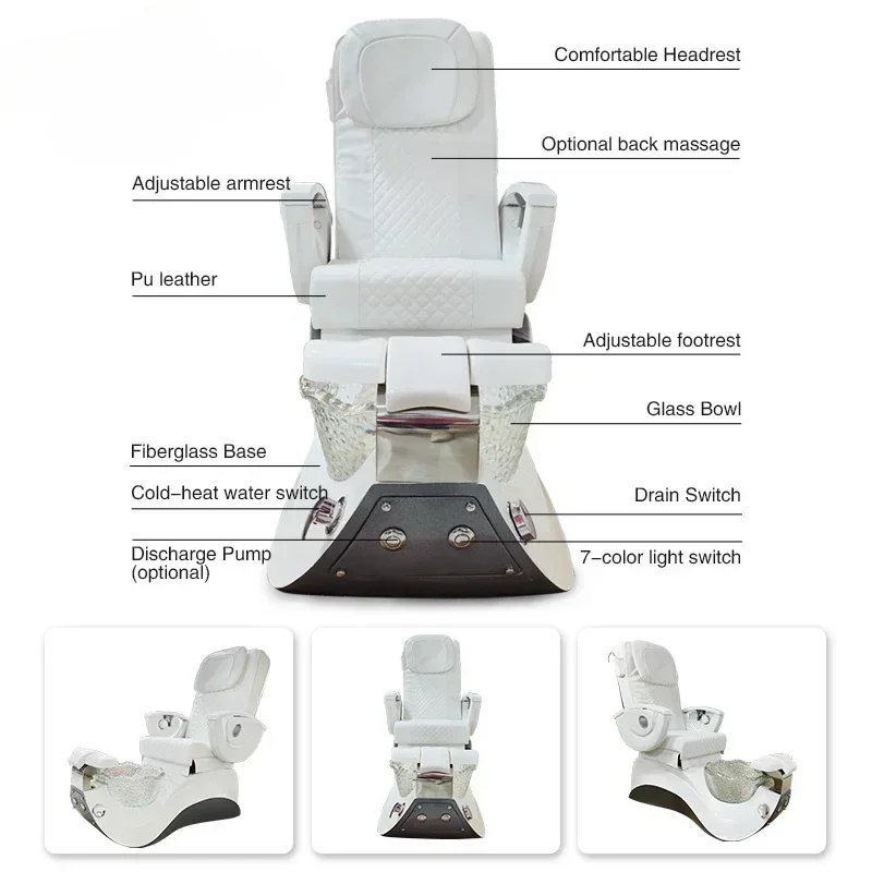 Luxury Modern White Black Beauty Nail Salon No Plumbing Pipeless Whirlpool Jet Foot Bath Spa Pedicure Massage Chair