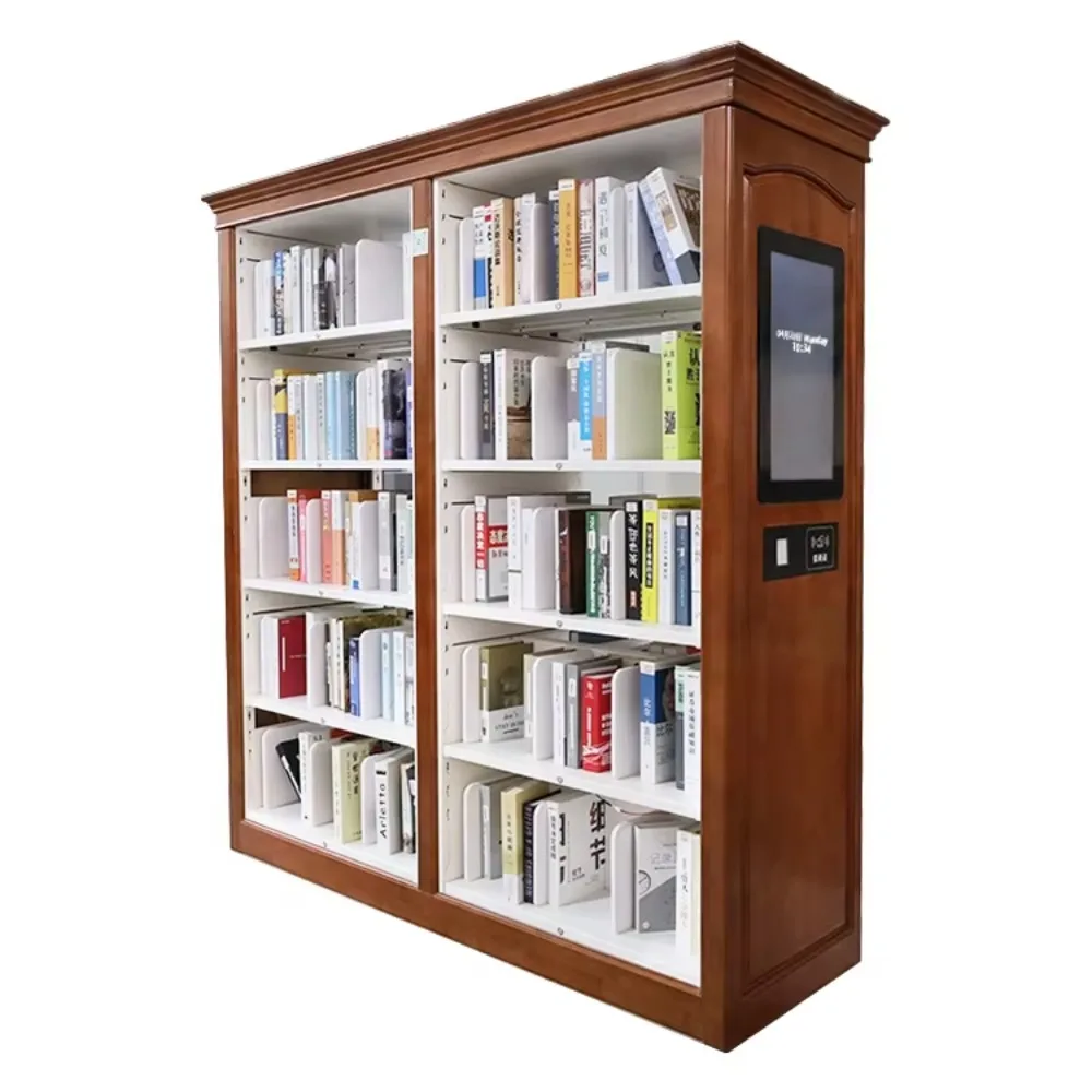 Glozen Intelligent Steel Wooden Bookshelf for Office Modern Metal Wood School Library Book Racks Library Shelves