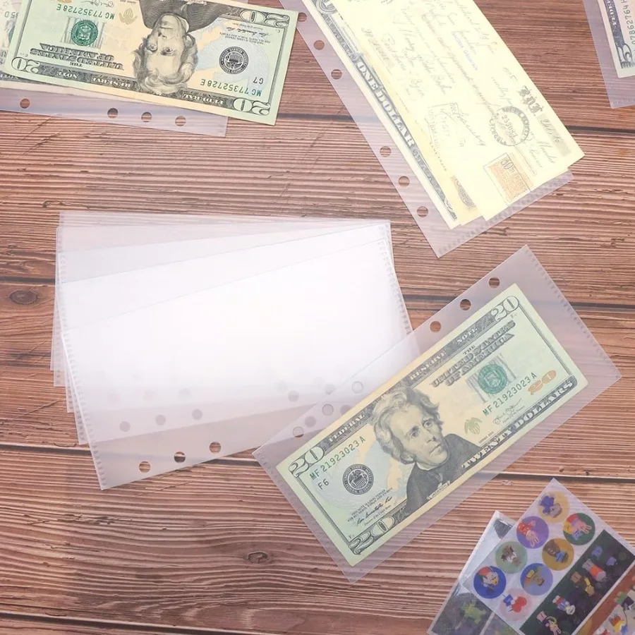 2 Set A6 Cash Envelopes Frosted Translucent PP Binder Pockets Zipperless No Tab 6 Hole Loose Leaf Bags 12 Sheets Money Envelope