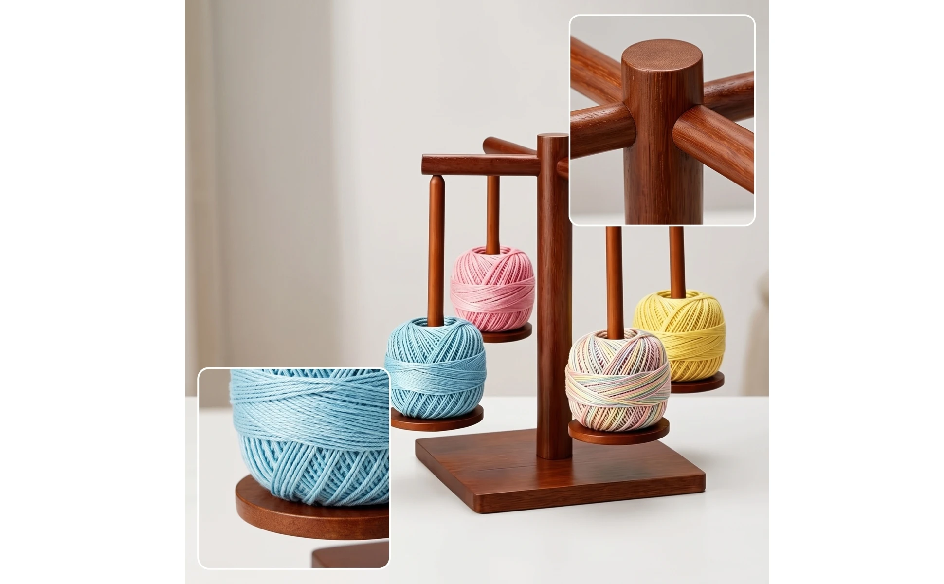 Wooden Yarn Holder with Rotating Arms Tangletangle-Resistant Yarn Holder with Spindles Organizer Independent Craft Tool Tabletop Wooden Yarn Holder with Rotating Arms Tangletangle-Resistant Yarn Holder with Spindles Organizer Independent Craft Tool Tabletop