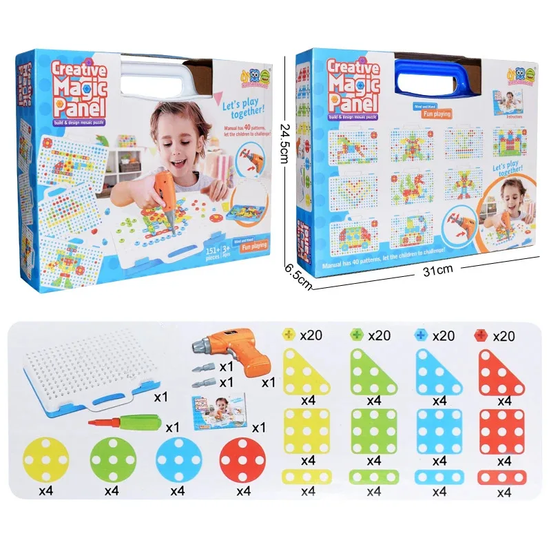 Zestaw Kreatywnych Zabawek Konstrukcyjnych do Samodzielnego Montażu, Elektryczna Wiertarka dla Dzieci, Edukacyjne Zabawki STEM dla Chłopców i Dziewcząt, Prezent