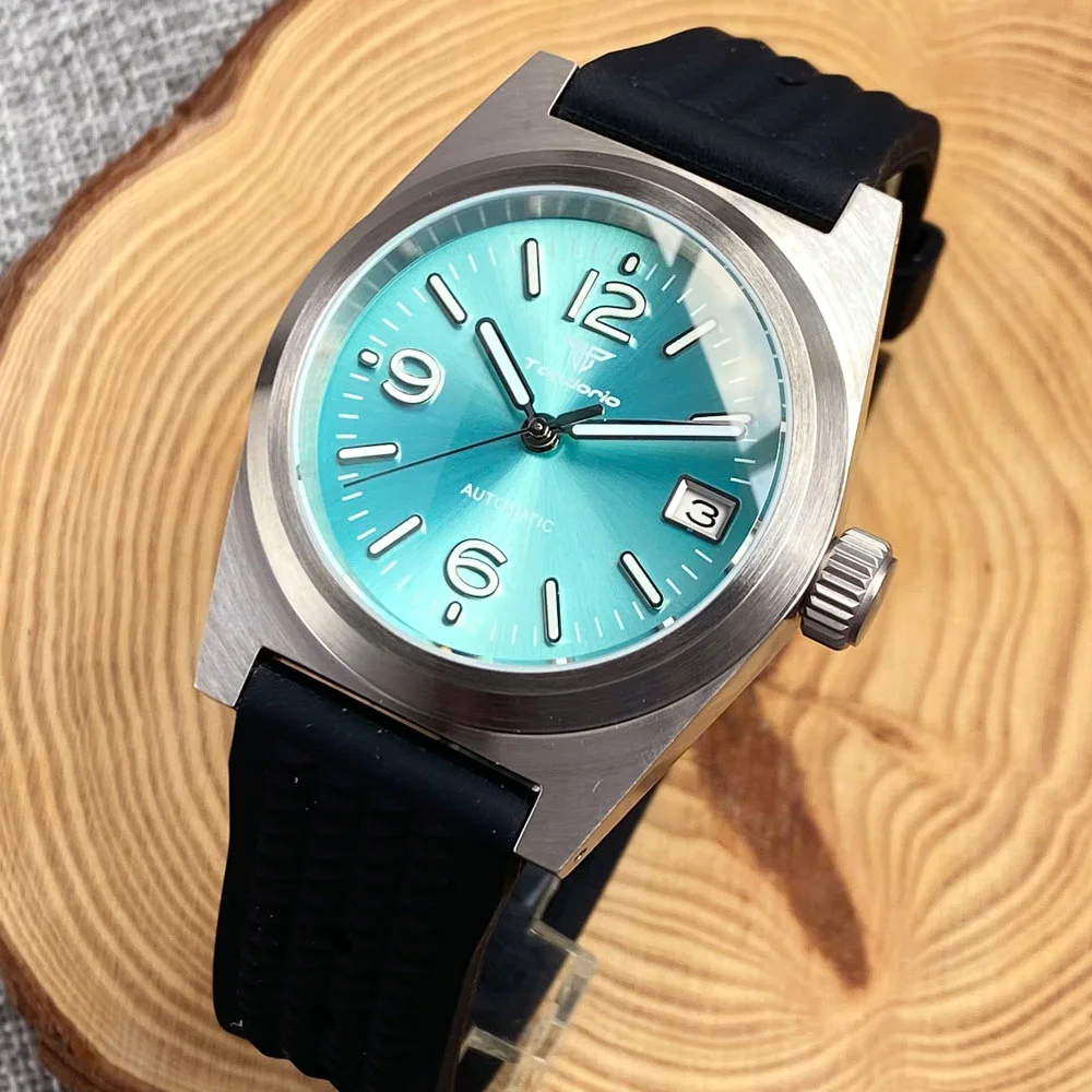 Diving Tandorio 38MM 20ATM Waterproof NH35A Men Watch Green Sunburst Dial Wristwatch Lume Marks AR Domed Sapphire Glass New