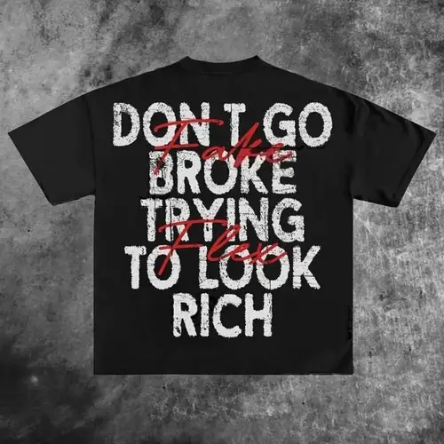 Don't Go Broke 풍부한 그래픽 프린트 캐주얼 100% 코튼 티셔츠, 남성 Y2K 빈티지 오버사이즈 티셔츠, 스트리트웨어, 여성 탑 