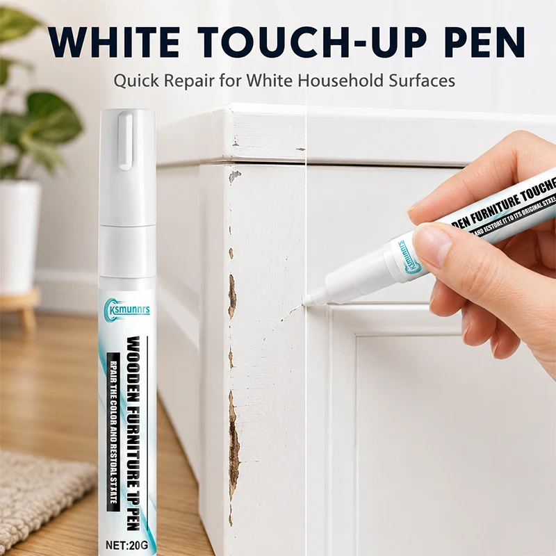 White Coloring Repair Pen, Smooth Ink Paint Touch-Up Marker for Furniture, Wood Cabinets, Tables and Multi-Surface Scratch Care