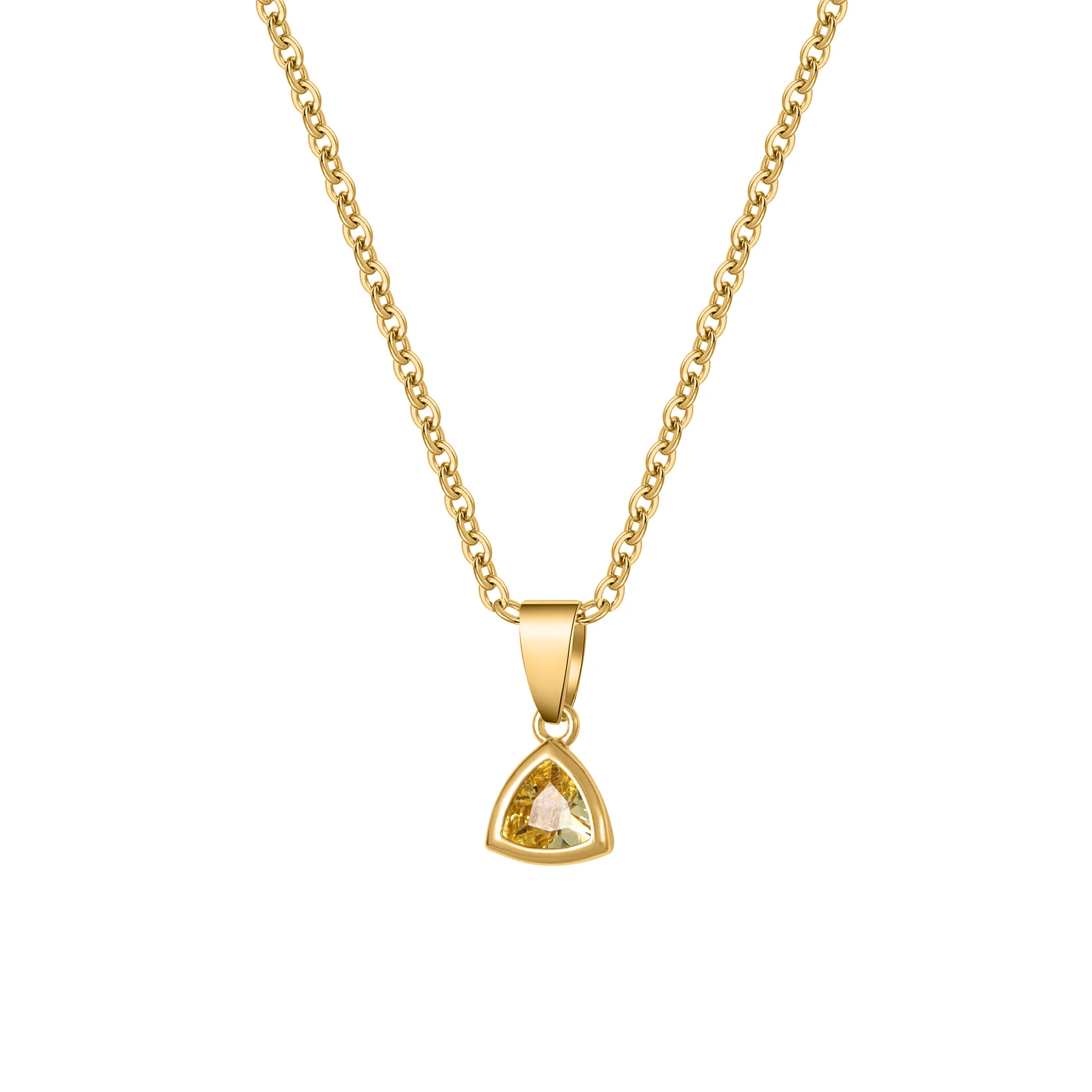 

Triangle Birthstone Pendant Necklace Stainless Steel 18K Gold Plated Custom Month Gemstone Dainty Jewelry Gift for Her Mom