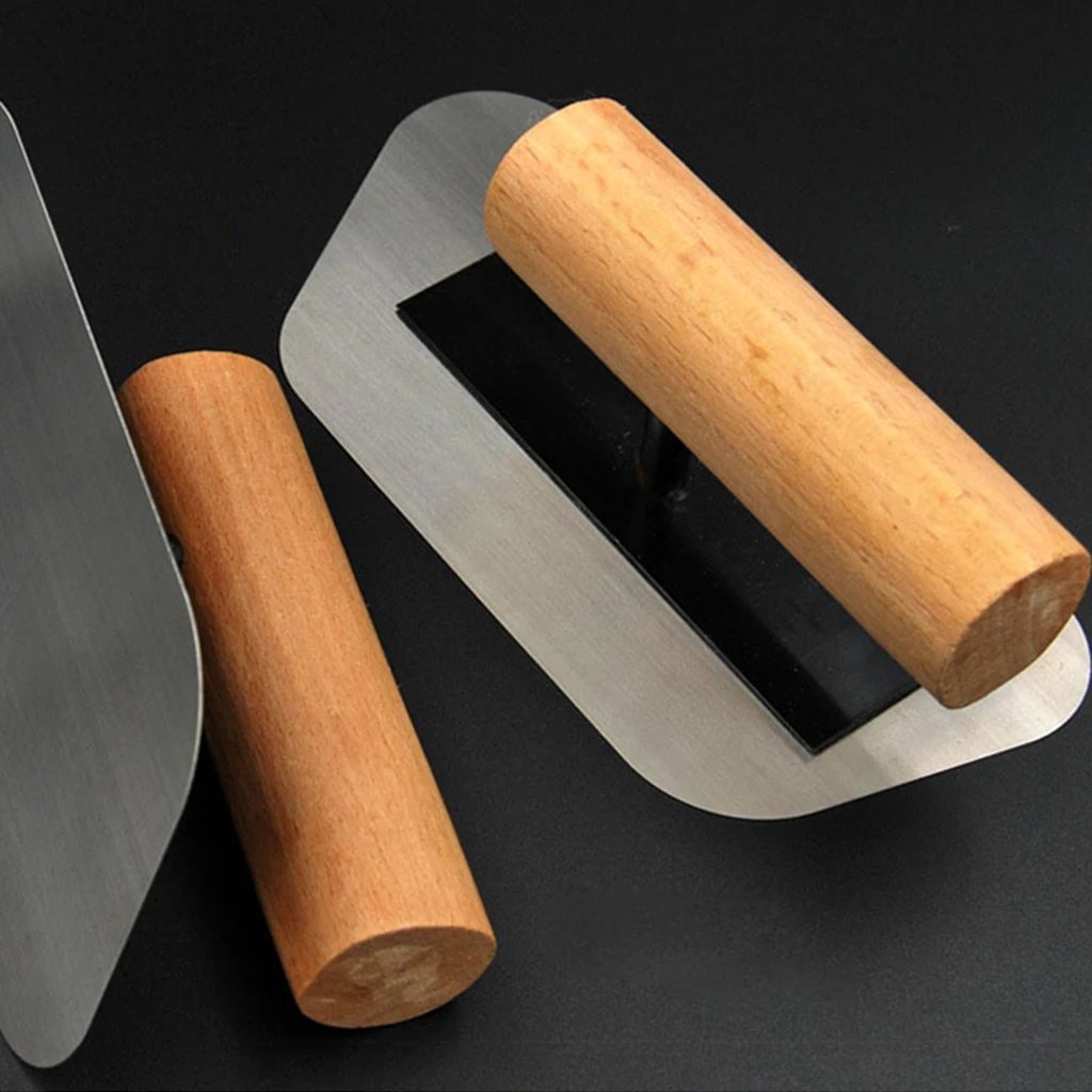 Chuyên Nghiệp Hoàn Thiện Xoong Hình Thang Thép Không Gỉ Trát Trát Có Tay Cầm Bằng Gỗ Cho Sàn Ngói Tường Trang Sức Giọt
