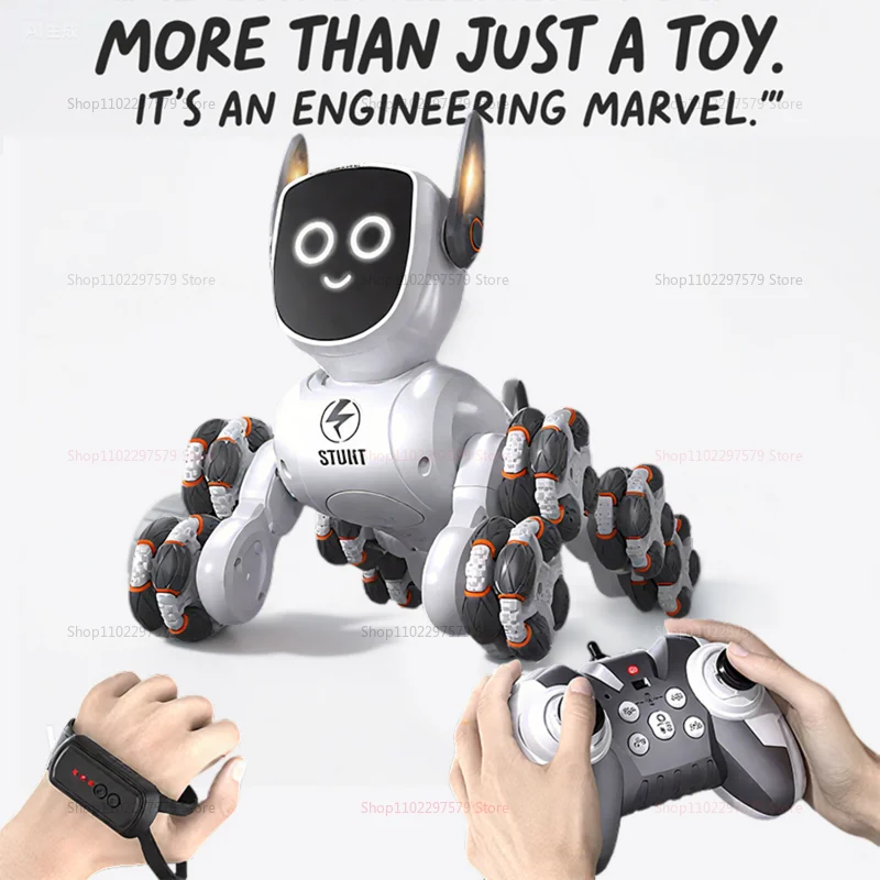 2025 جديد ثمانية عجلات الاطفال روبوت للتحكم عن بعد الكلب قابلة للشحن الموسيقى LED لعبة تعمل بالريموت هدية للأطفال حفلة عيد ميلاد اللعب متعة