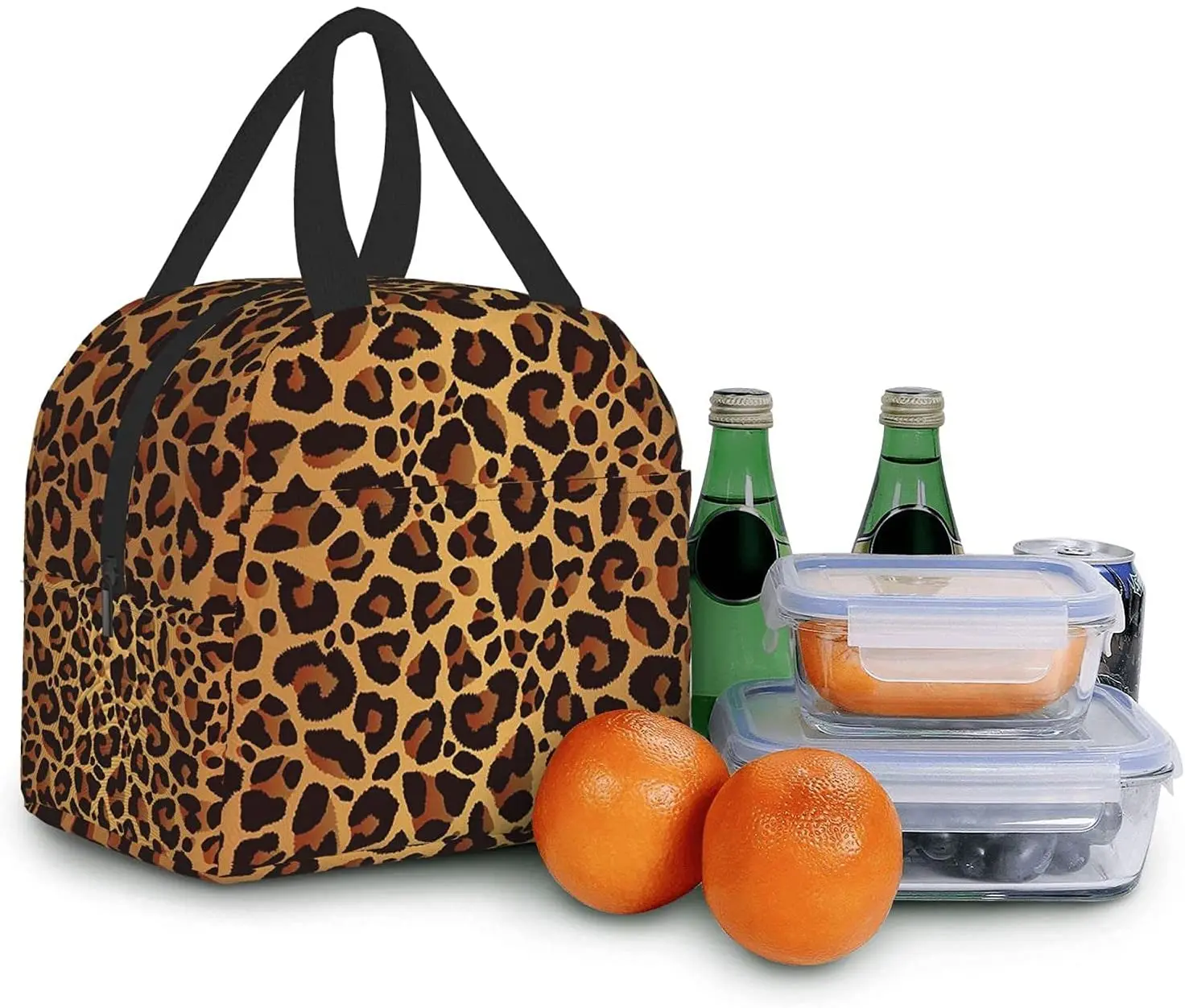 Borsa da pranzo stampata leopardata per donna uomo bambini Lunch box borsa morbida isolata Mini borsa termica termica per lavoro in ufficio spiaggia