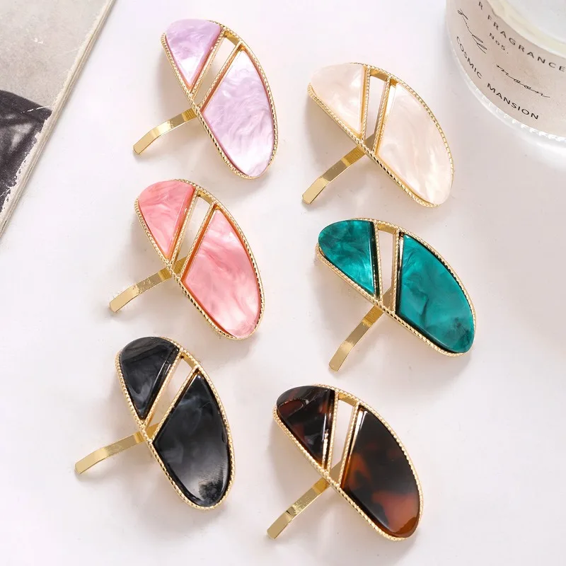 New Ponytail Buckle Alloy Acetic Acid Hook Geometric Oval Hair Hook Shell Pattern 2024 Japanese Korean Hair Accessories Female