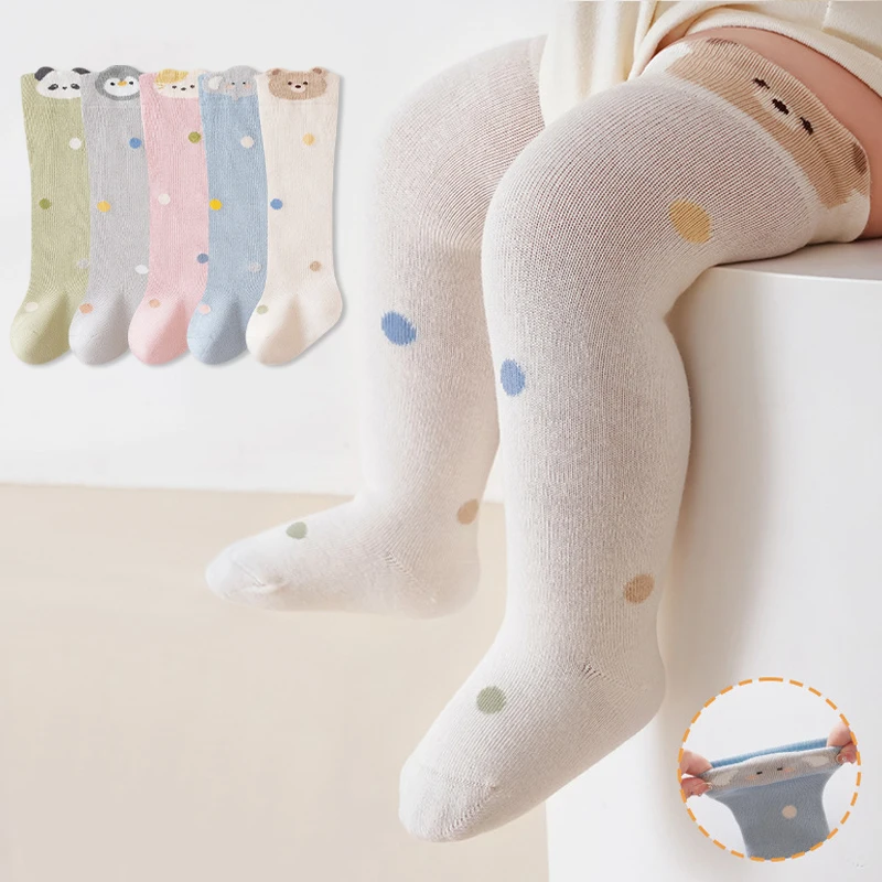 Newborn Baby Stockings Cartoon Polka Dot Print Newborn Socks Soft Cotton Long Tube Socks for Baby Boys Girls Daily Wear