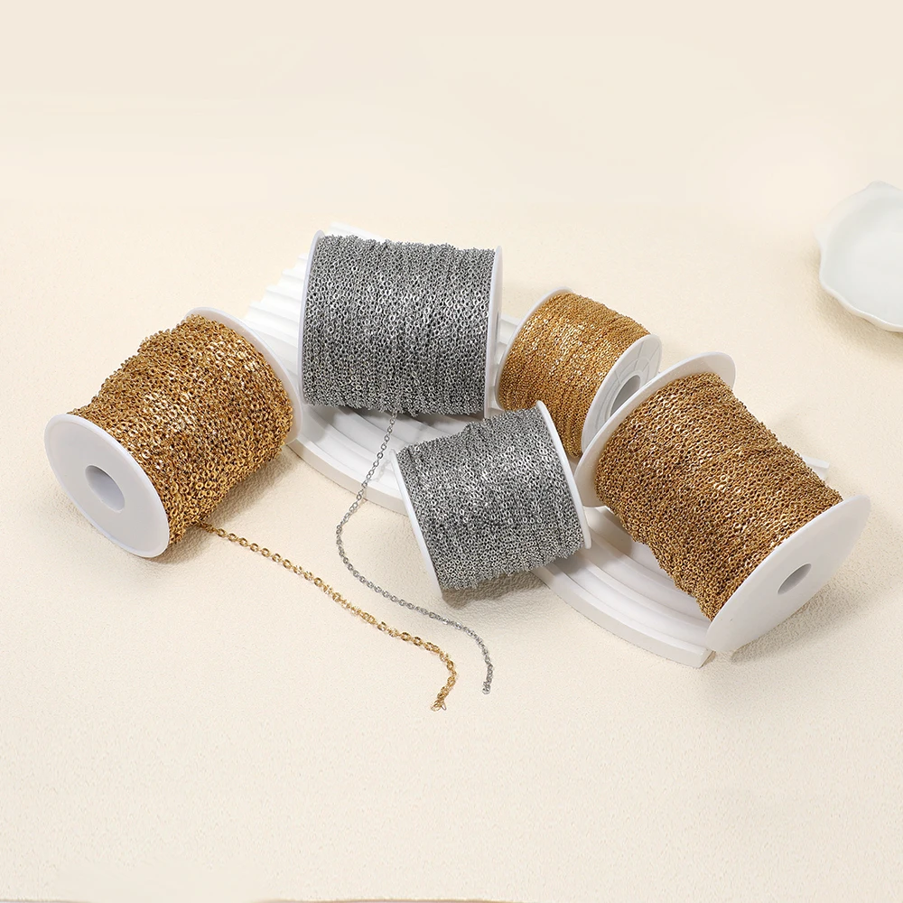 2 Meters No Fade Textured Chains Stainless Steel 1.5-4mm Wide Chains for DIY Handmade Jewelry Findings Necklace Bracelet Making