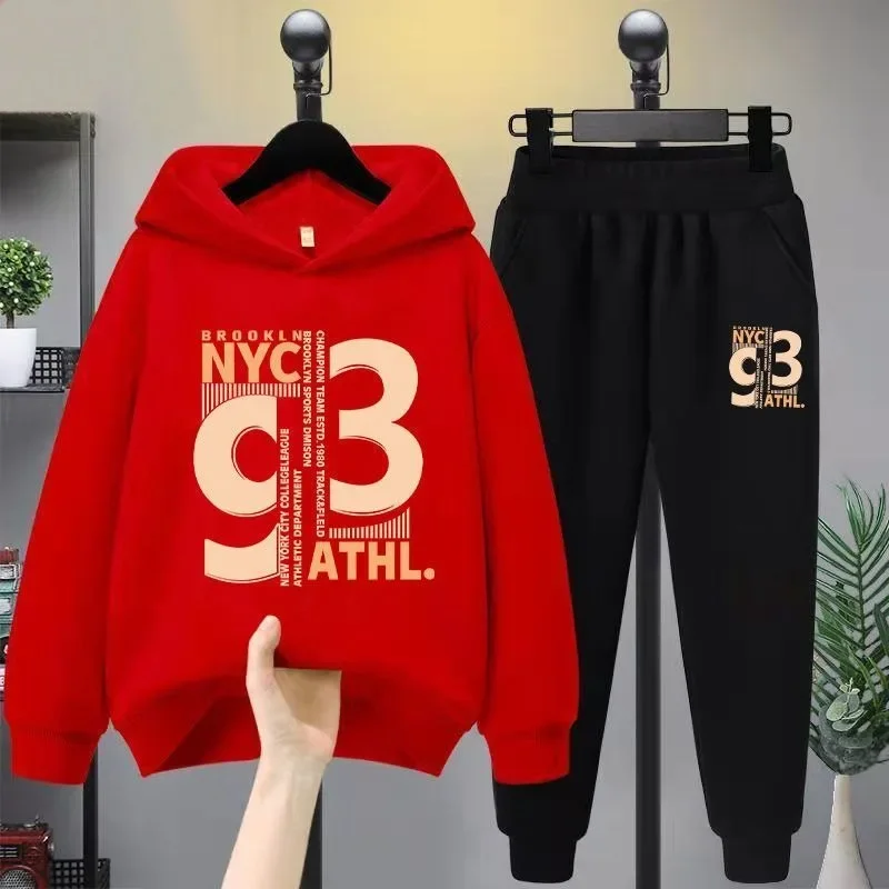 Autumn/Winter Children's Christmas Multi-Color Tracksuit, Simple Casual Printed Hoodie and Top Tracksuit with Number 93