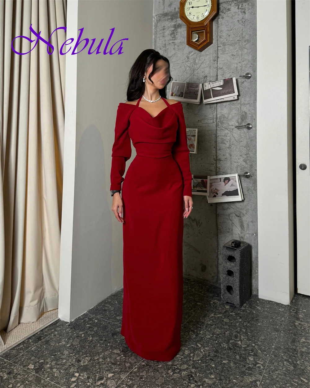 تخصيص مزاجه الرسن جيرسي مساء اللباس حساسة طويلة الأكمام فستان العودة للوطن الحديثة زيبر الظهر فستان الحفلة الراقصة #1