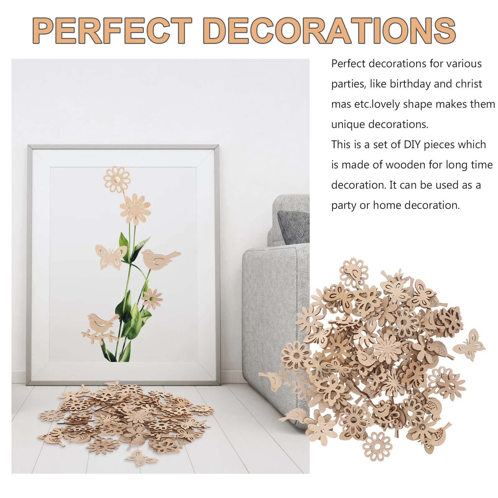 

100Pcs Cartoon Wooden Pieces Natural Wood Chip DIY Crafts for Creative Party Home Decoration Wooden Piece