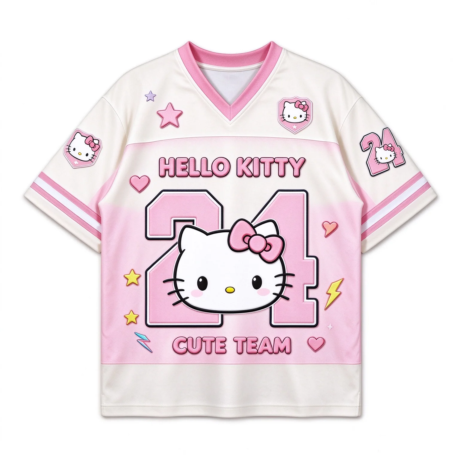 2026 Summer Cute Hello Kitty Print Women's T-Shirt, Fashionable V-Neck Casual Sporty Style Top