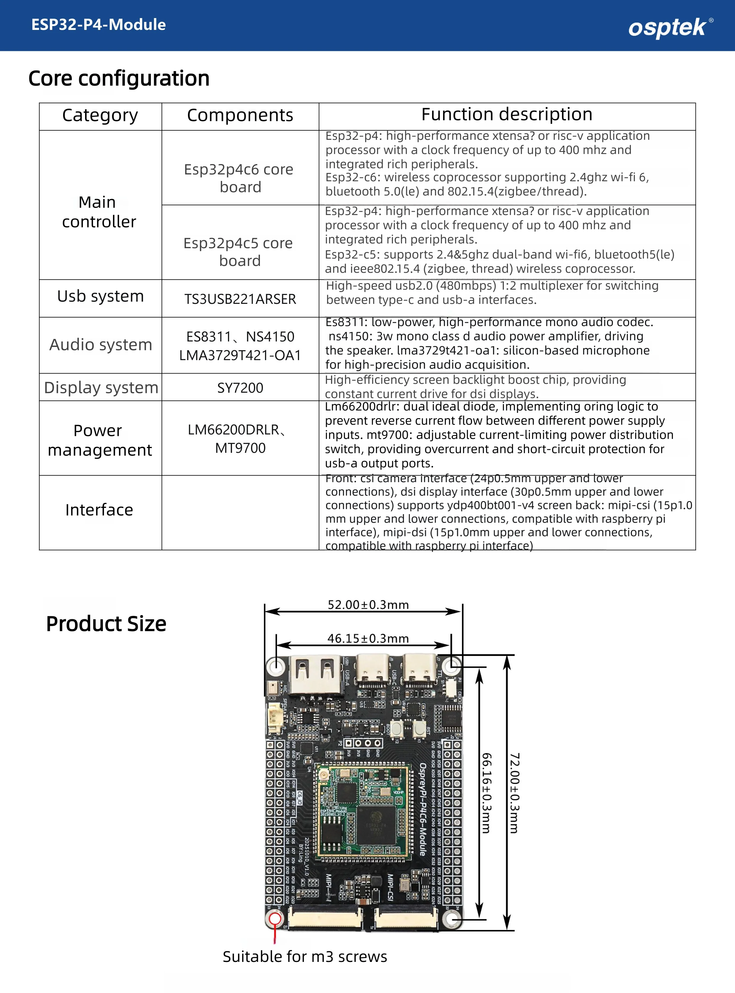 ESP32P4C5 Core Board Entwicklungsboard Kann mit Antenne, Kamera, Lautsprecher Ausgestattet Werden und Unterstützt KI-Sprachinteraktion – Detail 6