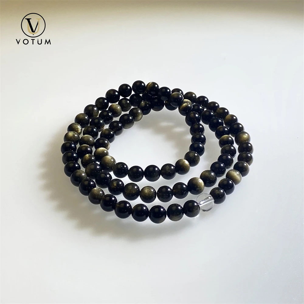 

Votum 6m Gold Obsidian White Crystal Beaded Bracelet for Men Women Lava Rock Beaded Bracelets Fashion Stackable Stone Jewelry