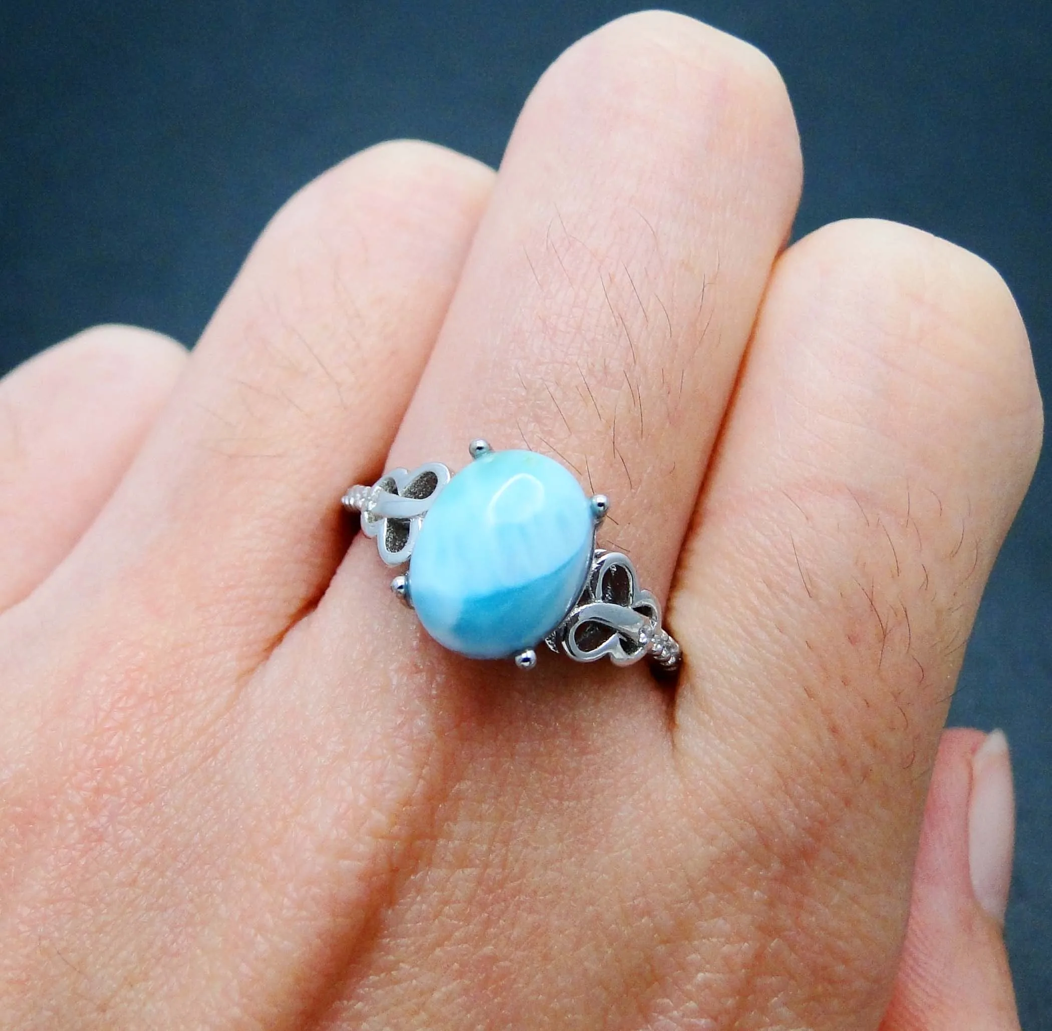 Hot Selling Natural Dominica Larimar Ring 925 Sterling Silver Oval 7x9mm Larimar Women Jewelry For Gift