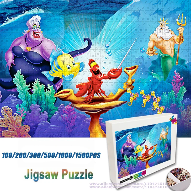 

Disney Anime Little Mermaid Puzzle Jigsaw Cartoon Anime Animals 108/200/300/500/1000/1500Pcs Intelligence Puzzles for Kids