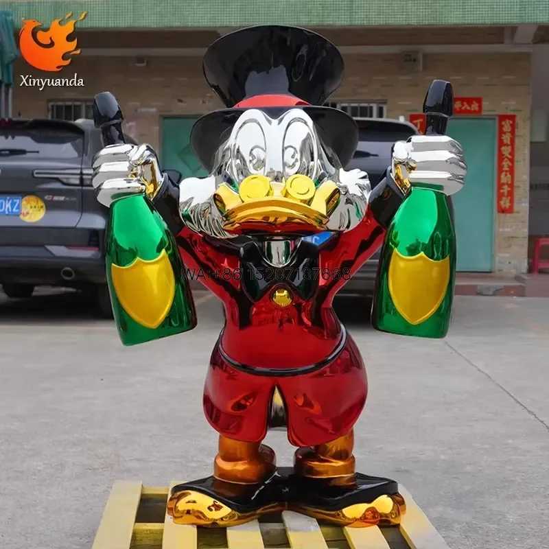 Wmwmnu Custom Stainless Steel Beer Duck Sculpture with Plated Logo for Catering Hotel Door Head Decorative Cartoon