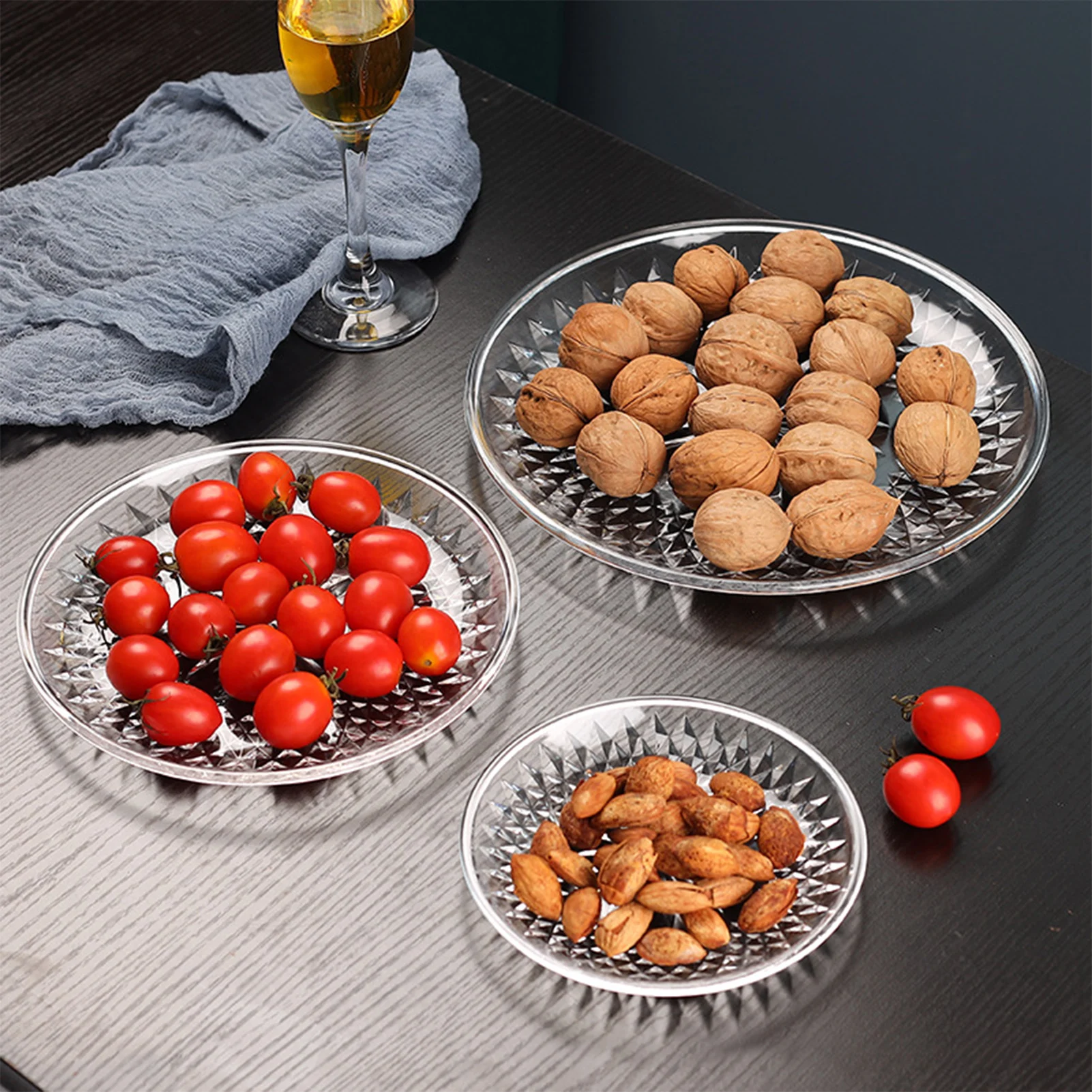15/20/25/30cm Acrylic Round Fruit Salad Plates Kitchen Supplies Crystal Food Serving Holders Plates For Living Room Coffee Table