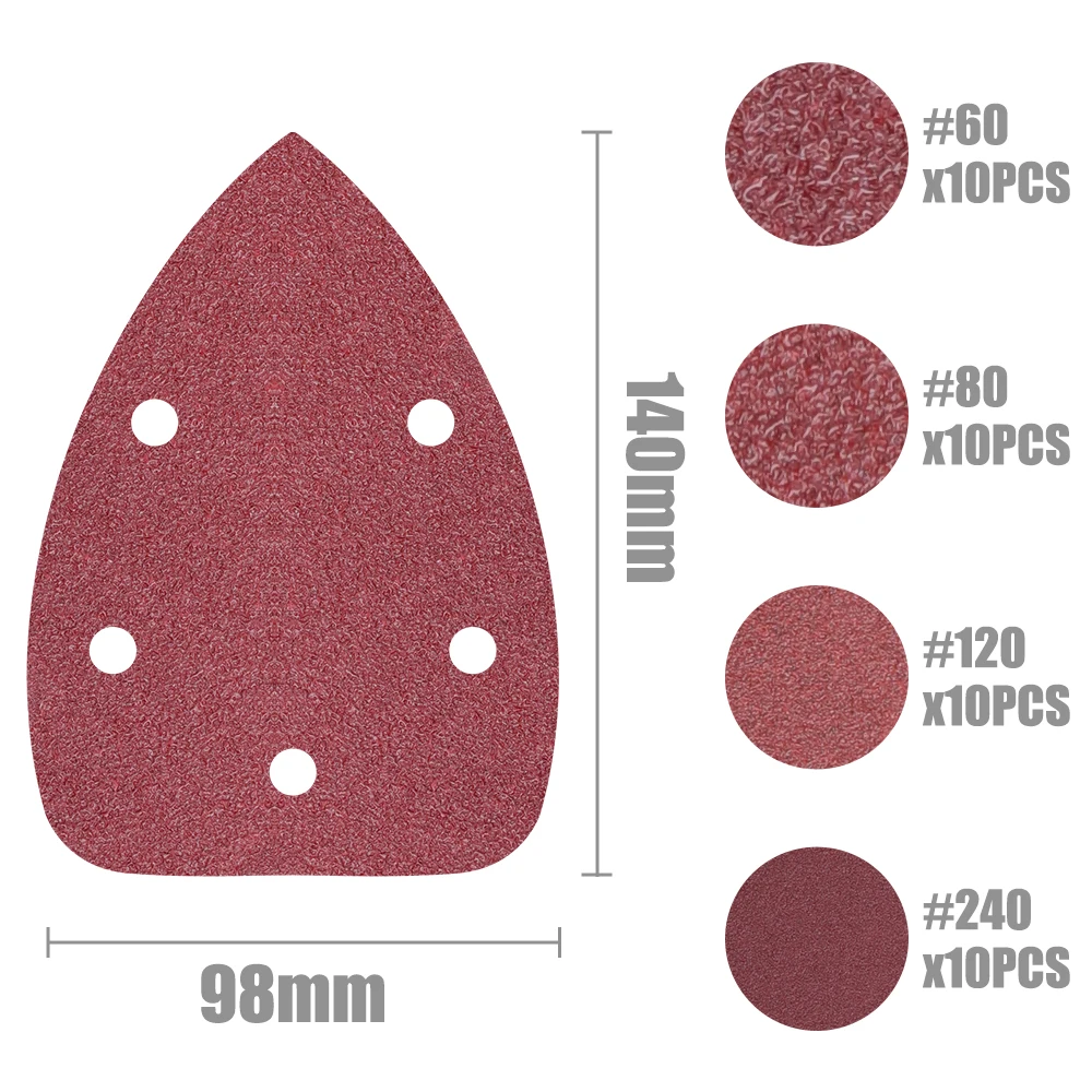 10pcs Triangle Sanding Pads 140*90mm 5 Hole Sanding Sheets 40-240 Grit Self-adhesive Sandpaper For Metal and Wood Abrasive Tool