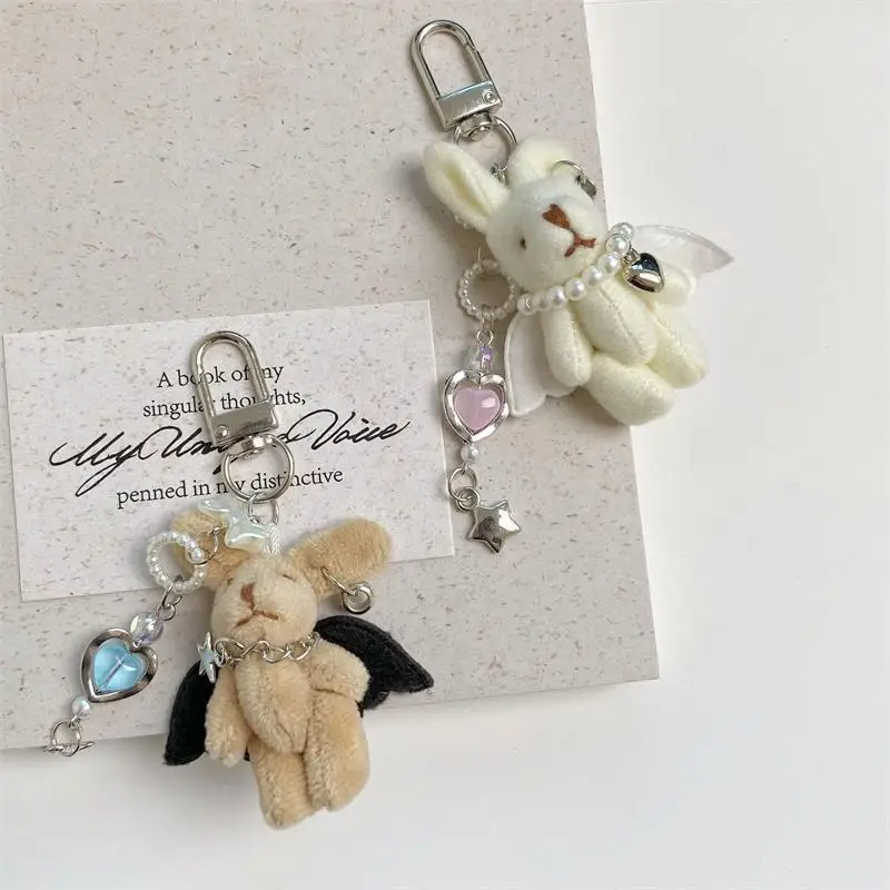 Xm1pc Sweet Punk Angel Rabbit Plush Keychain Pendant Phone Chain Backpack Fashion Trendy Women Bag Hanging Couple Accessory Gift