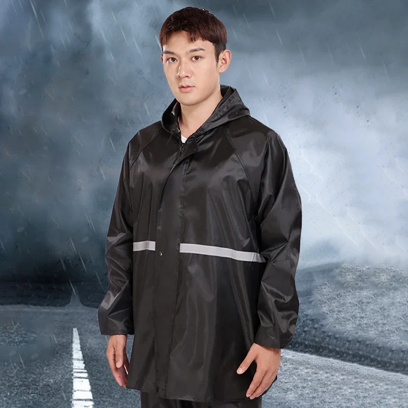 1Pcs Hooded Coat & Pant Rain Suit For Women Men Gear Motocycle With Strip Waterproof Riding Raincoat Rain Reflective Outdoor