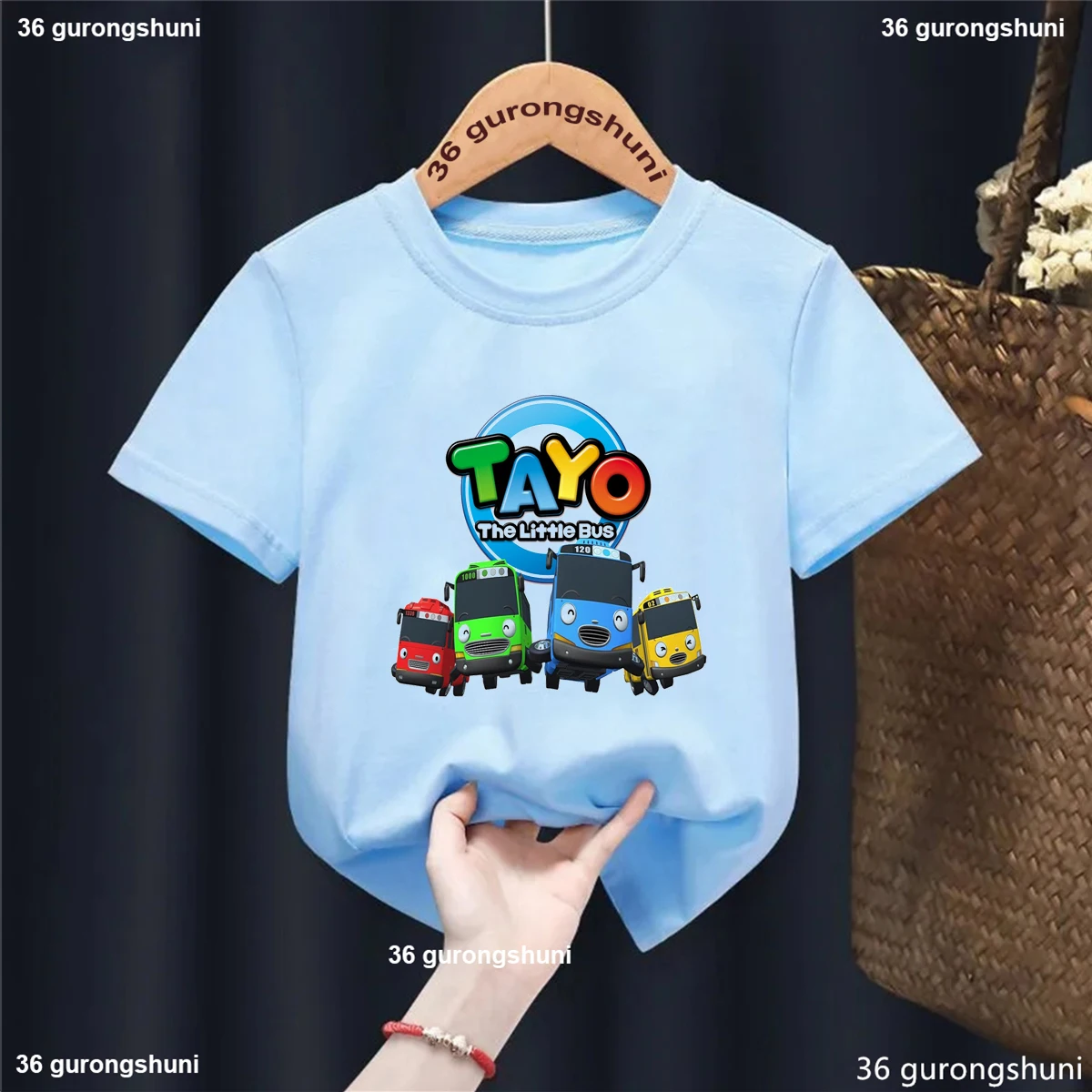 Camiseta con estampado de dibujos animados para niños, camisa de manga corta para niños, Tayo y Little Friends Car, Girks, moda de verano