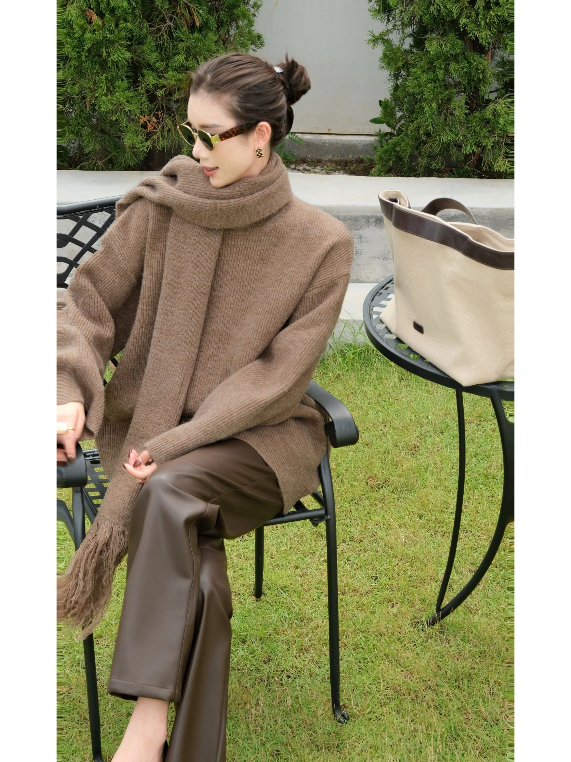 

Комплект из двух предметов KINSEYUN Aosphere: Уютный теплый свитер свободного кроя с круглым вырезом и вязаные брюки для женщин, осень-зима