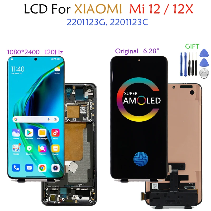 Original Amoled For Xiaomi 12 Mi 12 Touch Screen Mi12 2201123G, 2201123C Lcd Display Replace Mi 12X Mi12X 2112123AC, 2112123AG