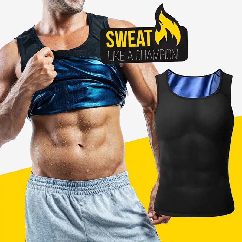 Heat Trapping Vest Pullover Sweat Enhancing Shirts Workout Tank Top Sauna Shapewear Waist Trainer for Men Compression Fitness