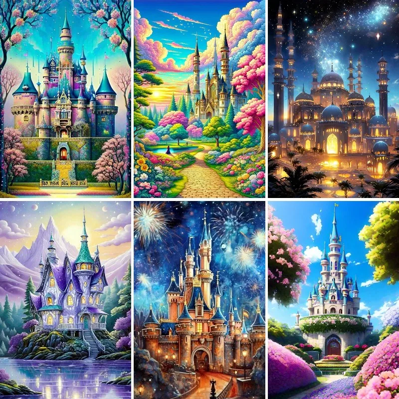 Enchanted Fairytale Castle Landscape 5d Diy Diamond Painting Full Square Drills Mosaic Cross Stitch Handcraft Gift Home Decor