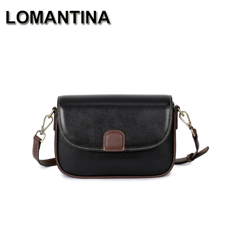 

LOMANTINA Vegetable Tanned Genuine Leather Shoulder Bags For Girls Fashion Flap Crossbody Messenger Bag Luxury Contrast Purses