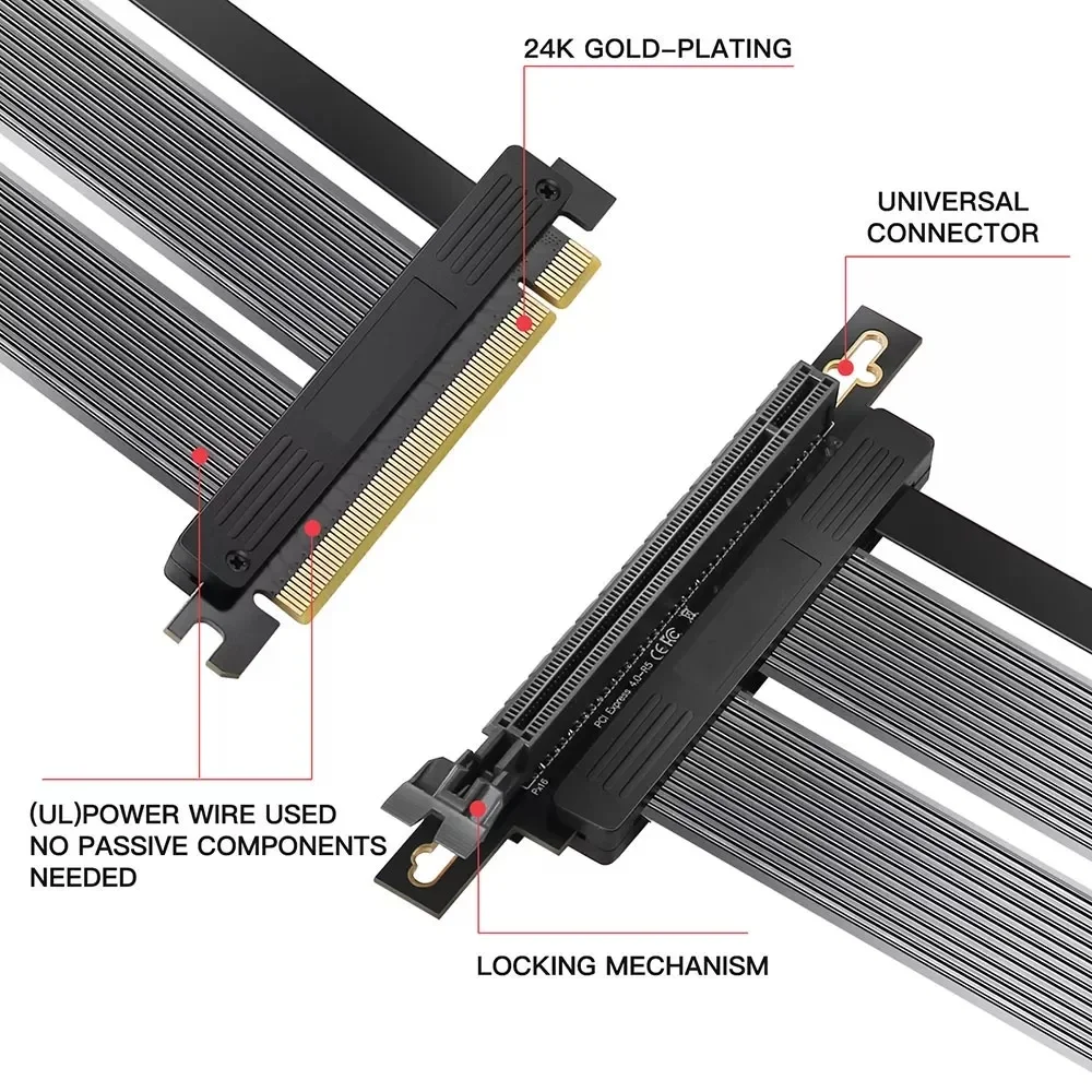 High-Speed PCIE 4.0 16x Shielded Riser Cable 20cm-180 Right Connector for GPU Extension Card PCI Express Port