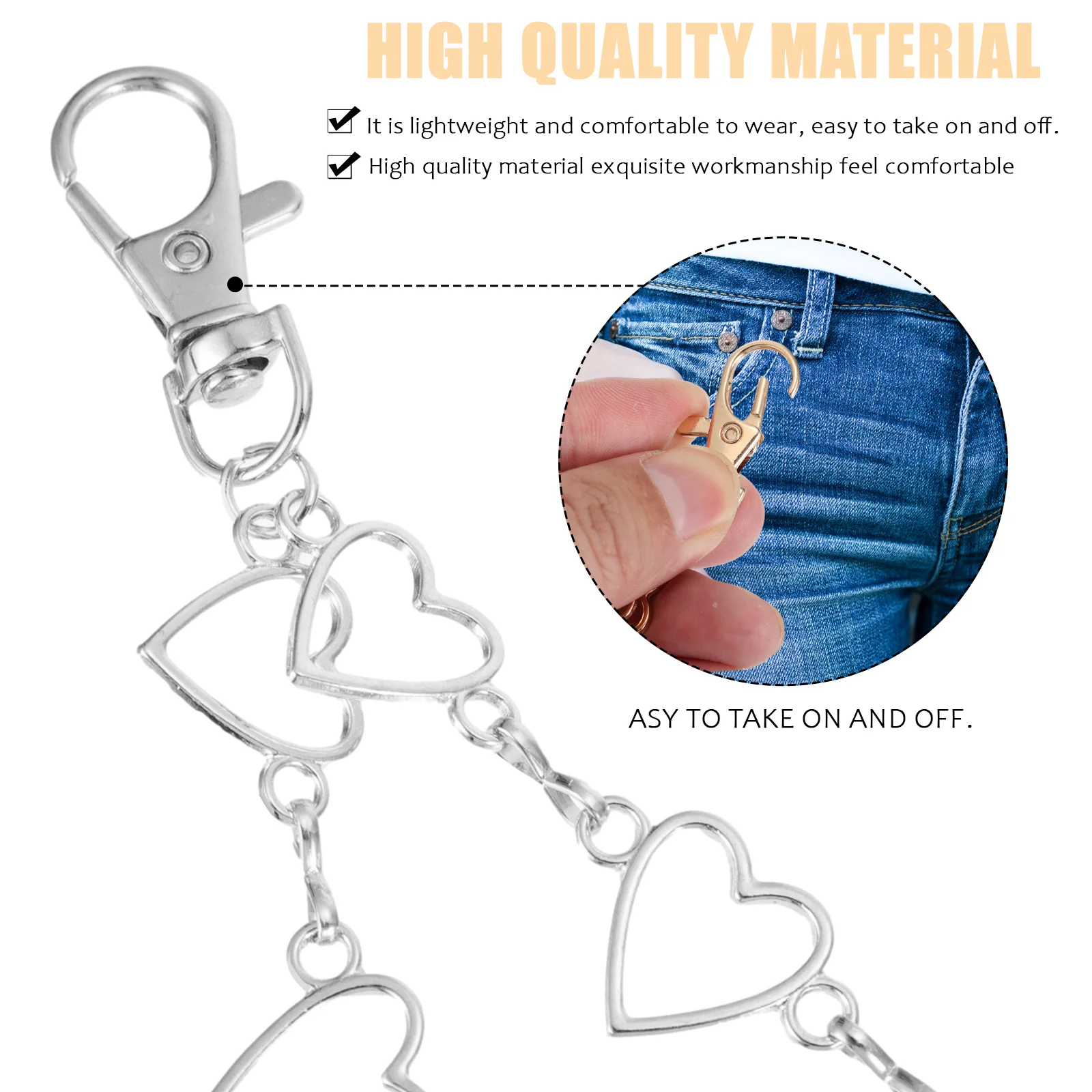 1Pcs Vintage Körper Pfirsich Herz Multilayer Legierung Jeans Kette Punk Hip-Hop Zubehör Kleidung Zubehör