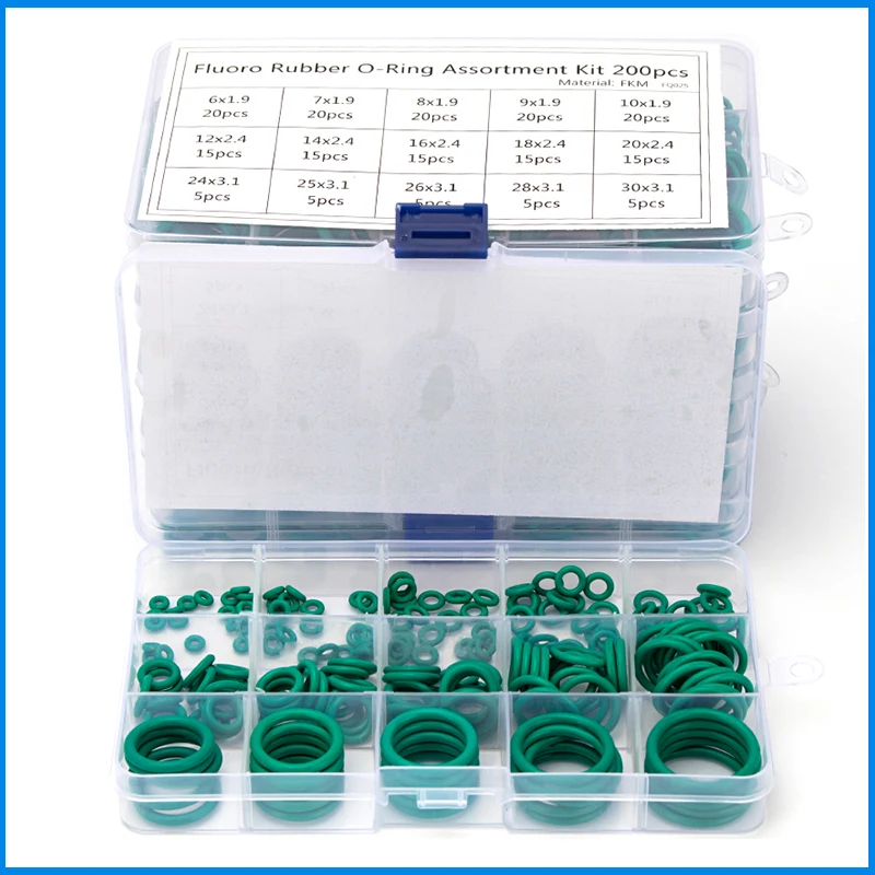 150 pcs/box flúor borracha fkm vedação o-anéis od 6mm-30mm cs 1mm 1.5mm 1.9mm 2.4mm junta verde substituições sortimento kits