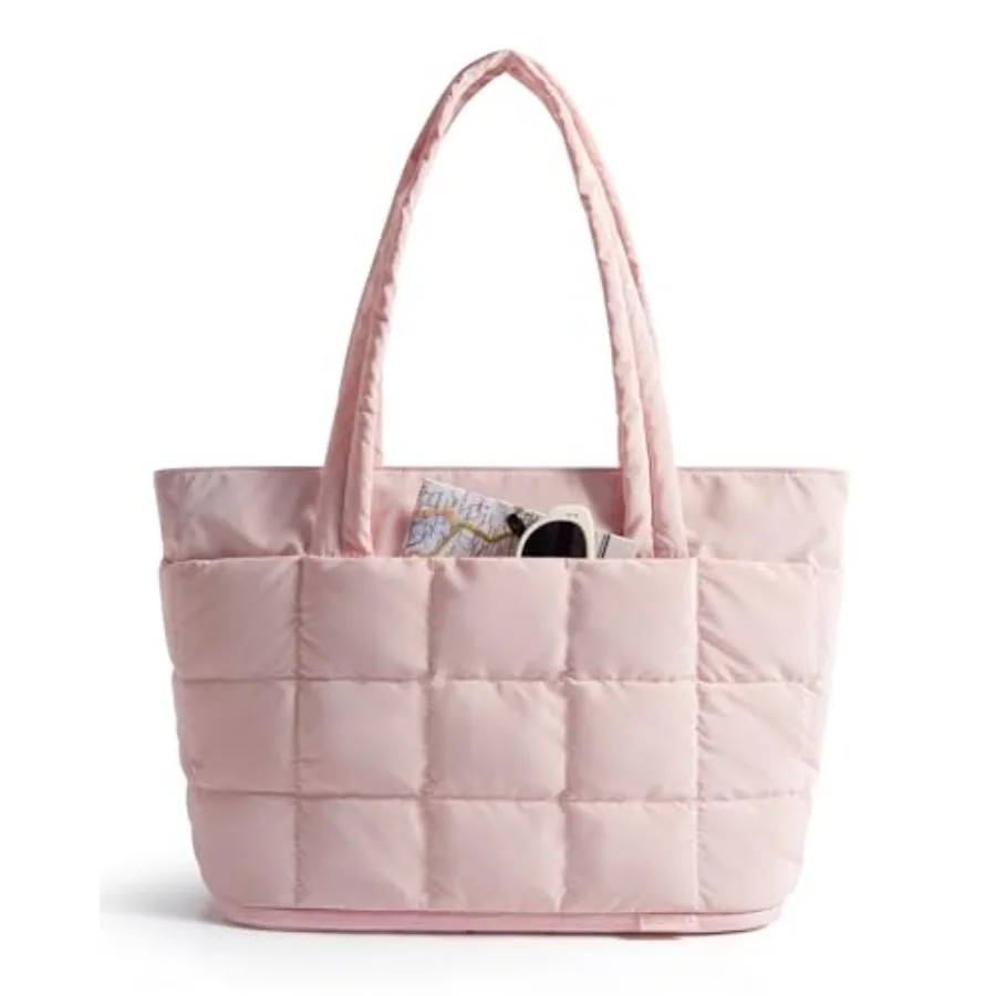 

BAGSMART Expandable Tote Bag for Women Puffer Work Tote Handbag Quilted Carry On Bag for Travel Gym