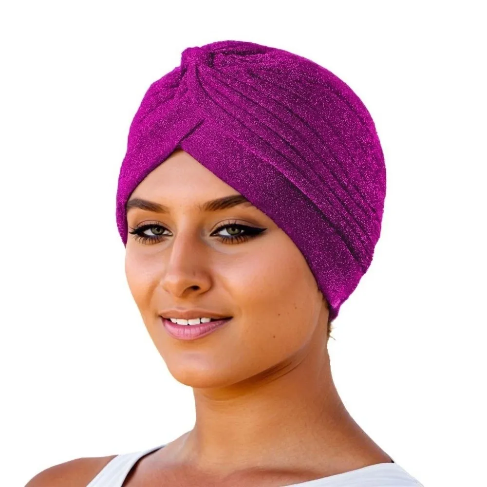 Fashion Shiny Hijab Caps Elastic Wrap Style Islamic Headband Soft Polyester Breathable Twist Knot Turban Hat Hair Loss