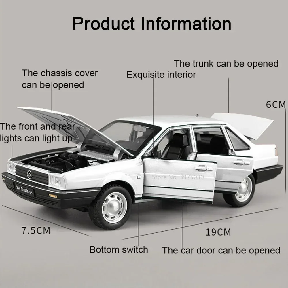 1/24 合金ダイキャストサンタナ車モデルおもちゃ高シミュレーション車両サウンドライトプルバックコレクション装​​飾ギフト男の子のため